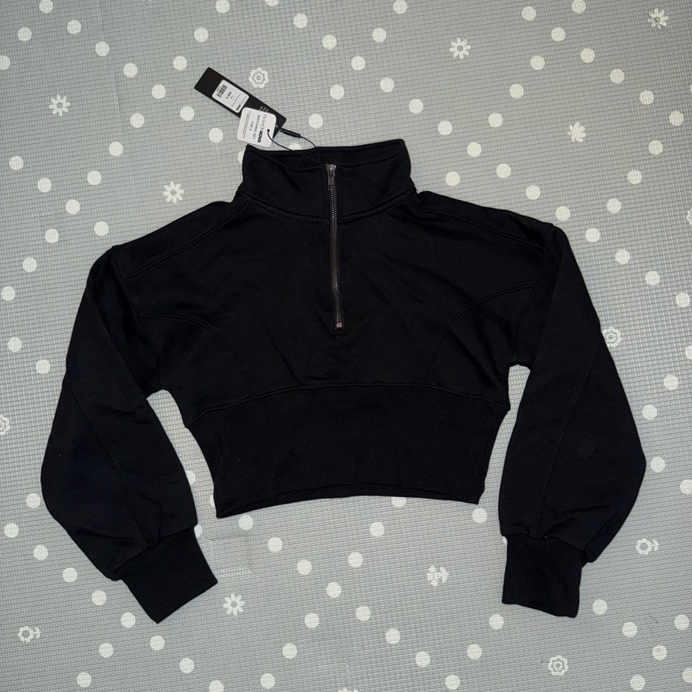 NWT Fashion Nova black cropped quarter zip sweatshirt Size S